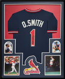 FRAMED ST LOUIS CARDINALS OZZIE SMITH AUTOGRAPHED INSCRIBED JERSEY JSA COA
