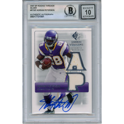 Adrian Peterson Autographed 07 UD SP Rookie Threads Trading Card Beckett 49813