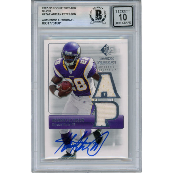 Adrian Peterson Autographed 07 UD SP Rookie Threads Trading Card Beckett 49813