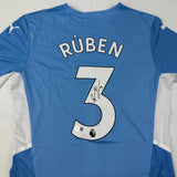 Autographed/Signed Ruben Dias Manchester City Blue Soccer Jersey Beckett BAS COA