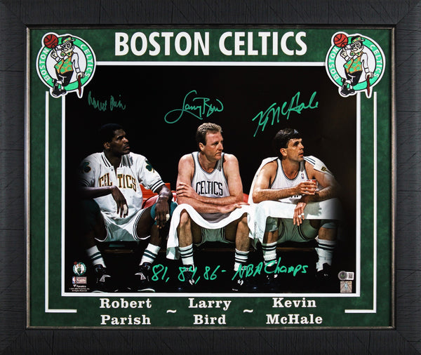 Celtics (3) Bird, McHale & Parish Signed 16x20 Spotlight Framed Photo BAS W
