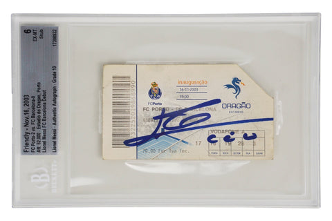 Lionel Messi Signed 2003 FC Barcelona Pro Debut Match Ticket - BGS 6 Auto 10