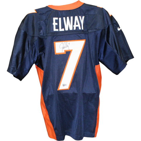 John Elway Autographed Denver Broncos Nike Sz 48 Blue Jersey Beckett 52849