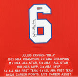 Julius Erving AKA DR. J Signed Philadelphia 76ers 35x43 Framed Stat Jersey (JSA)