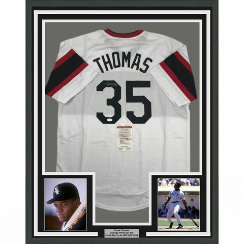 FRAMED Autographed/Signed FRANK THOMAS 33x42 Chicago Retro Jersey JSA COA Auto