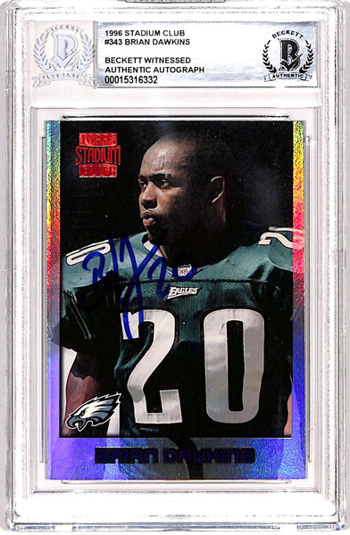 Brian Dawkins Signed 1996 Stadium Club #343 Trading Card Beckett 38815
