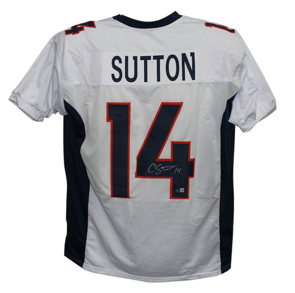 Courtland Sutton Autographed/Signed Pro Style White XL Jersey Beckett 34006