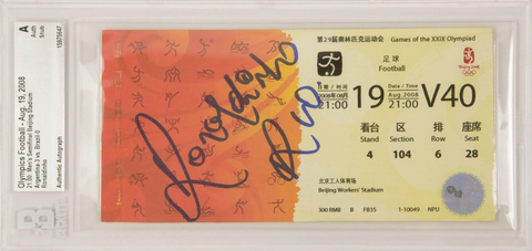 Ronaldinho Signed 2008 Brazil Olympic Semi Final Match Ticket - BGS Authentic