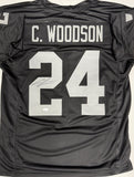 Raiders HOF'er CHARLES WOODSON Signed Custom Replica Black Jersey AUTO - JSA