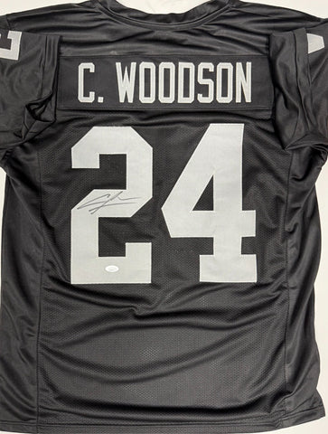 Raiders HOF'er CHARLES WOODSON Signed Custom Replica Black Jersey AUTO - JSA