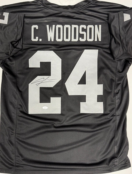 Raiders HOF'er CHARLES WOODSON Signed Custom Replica Black Jersey AUTO - JSA
