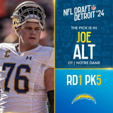 Joe Alt Signed San Diego Chargers Jersey (Beckett) 2024 #5 Overall Draft Pk / OT