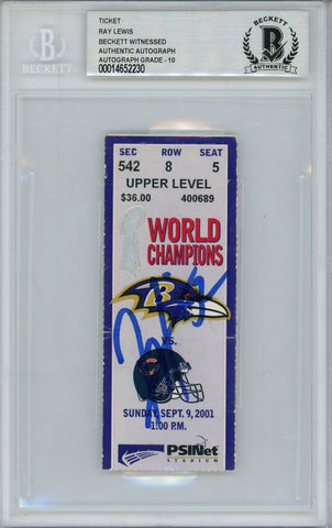 Ray Lewis Signed Baltimore Ravens Ticket 9/9/01 vs Bears BAS Slab 39471