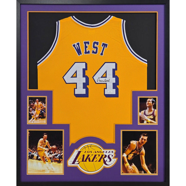 Jerry West Autographed Signed Framed Los Angeles Lakers 4P Jersey JSA