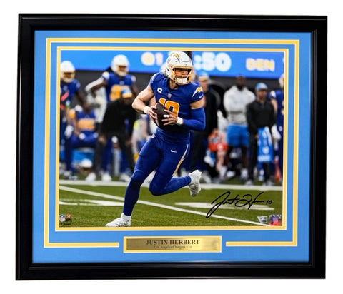 Justin Herbert Signed Framed 16x20 Chargers Blue Jersey Photo Fanatics