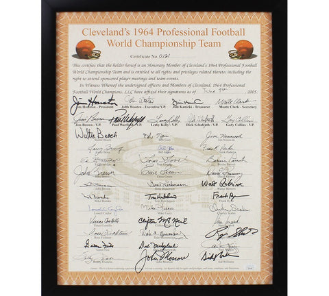 1964 Team Signed Cleveland Browns Framed 16x20 World Champions Cert- Jim Brown