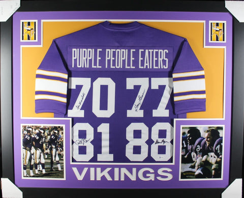 Purple People Eaters Signed Pro Style Framed Purple XL Jersey Beckett 40143