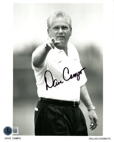 Dave Campo Autographed Dallas Cowboys 8x10 Photo B&W Pointing Beckett 56800