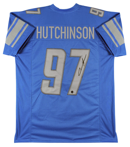 Aidan Hutchinson Authentic Signed Blue Pro Style Jersey Signed on #7 BAS Witness