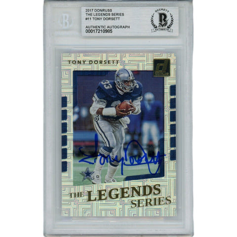 Tony Dorsett Signed 2017 Donruss The Legends Slabbed Trading Card Beckett 45905