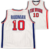DETROIT PISTONS DENNIS RODMAN AUTOGRAPHED SIGNED WHITE JERSEY JSA STOCK #215731