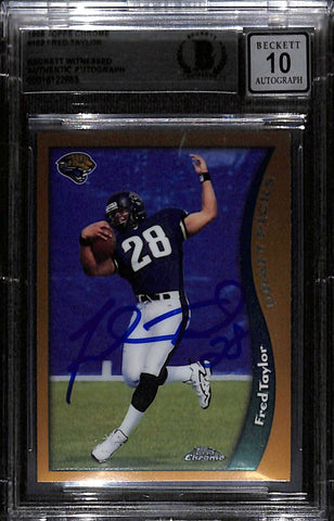 Fred Taylor Signed 1998 Topps Chrome #152 Trading Card Grade 10 Beckett 43875