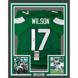 Framed Autographed/Signed Garrett Wilson 33x42 New York Green Jersey JSA COA