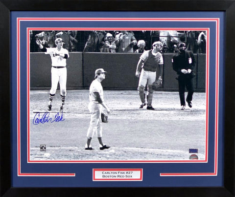 CARLTON FISK AUTOGRAPHED BOSTON RED SOX 16x20 FRAMED PHOTO COA