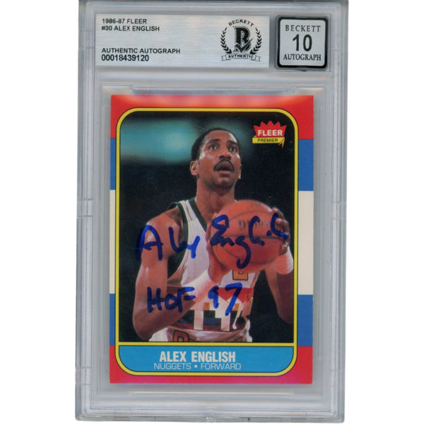 Alex English Autographed 1986 Fleer #30 HOF Trading Card 10 Slab Beckett 51922