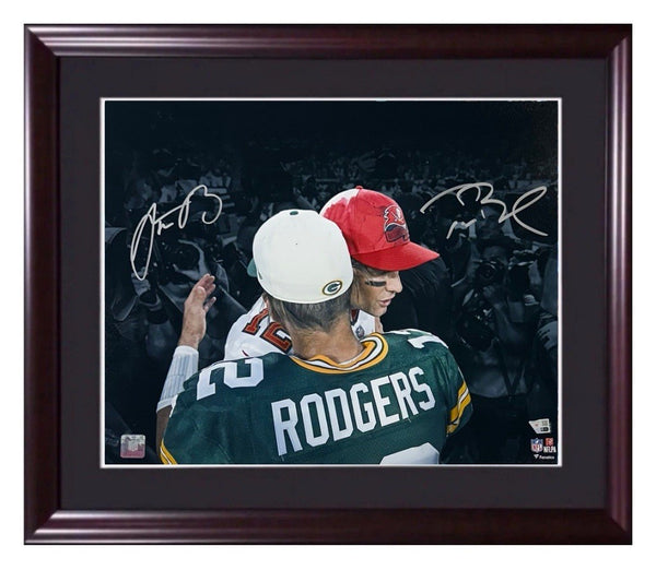 Tom Brady Aaron Rodgers Signed 16x20 Framed Photo Packers Autograph Fanatics COA