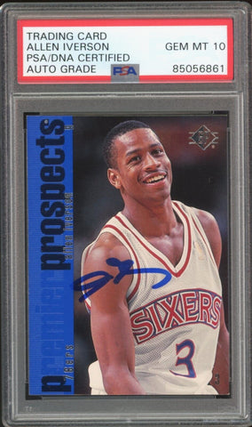 1996 SP #141 Allen Iverson RC Rookie 76ers On Card PSA/DNA Auto GEM MINT 10