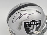 Aidan O'Connell Autographed Raiders Silver Mini Helmet Beckett Witness W975612