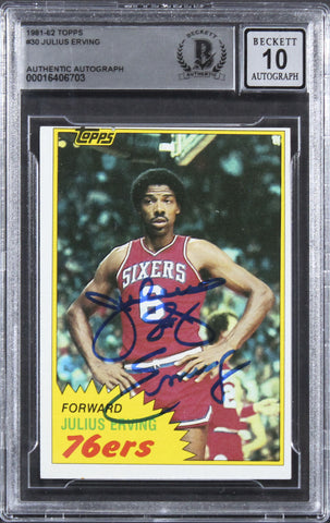 76ers Julius "Dr. J." Erving Signed 1981 Topps #30 Card Auto 10! BAS Slab 2