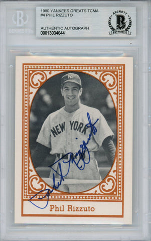 Phil Rizzuto Signed 1980 Yankees Greats TCMA #4 Trading Card Beckett Slab 38465