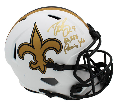 Drew Brees Signed New Orleans Saints Speed Full Size Lunar Helmet- Passing Yds