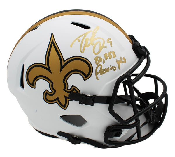 Drew Brees Signed New Orleans Saints Speed Full Size Lunar Helmet- Passing Yds