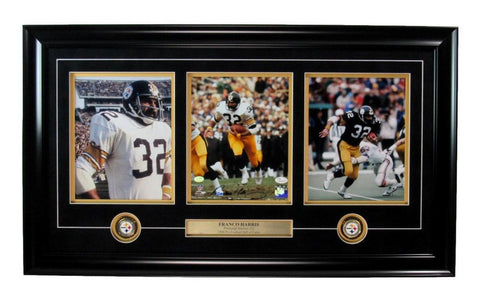 Franco Harris HOF Autographed 8x10 Photo Collage Steelers Framed JSA