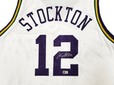 UTAH JAZZ JOHN STOCKTON AUTOGRAPHED WHITE JERSEY BECKETT BAS WITNESS 224359