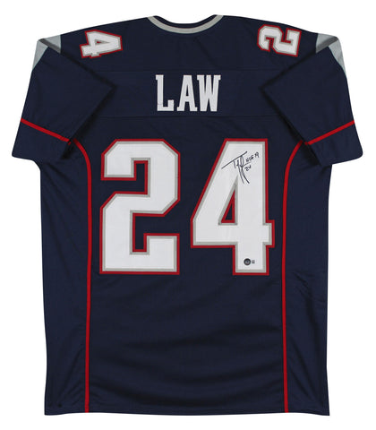 Ty Law "HOF 19" Signed Navy Blue Pro Style Jersey Autographed BAS Witnessed