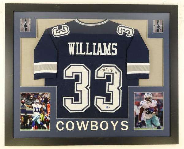 Javonte Williams Signed Dallas Cowboys 35" x 43" Framed Blue Jersey (Beckett) RB