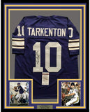 Framed Autographed/Signed Fran Tarkenton HOF 86 33x42 Purple Jersey JSA COA