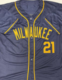 Brewers Infielder CALEB DURBIN Signed Custom Replica Blue Jersey AUTO - JSA