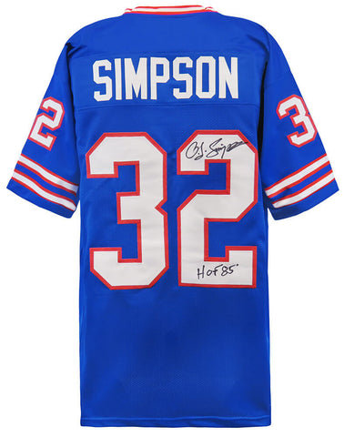 O.J. Simpson Signed Blue T/B Custom Football Jersey w/HOF'85 - (SCHWARTZ COA)