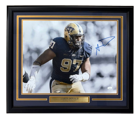 Aaron Donald Signed Framed 16x20 Pitt Panthers Photo JSA Hologram