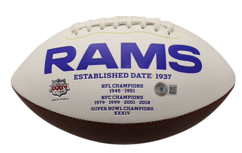 Kurt Warner Autographed/Signed Los Angeles Rams Logo Football Beckett ...