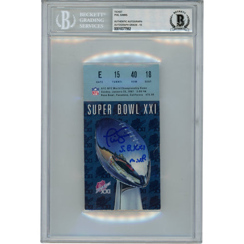 Phil Simms Autographed New York Giants Ticket Stub SB XXI MVP Slab Beckett 53165