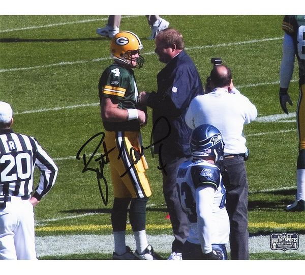 Brett Favre Signed Green Bay Packers Unframed 8x10 NFL Photo with Coach