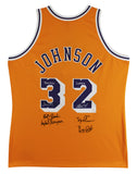 Showtime Lakers (6) Johnson, Worthy +4 Signed Yellow M&N Authentic Jersey BAS W