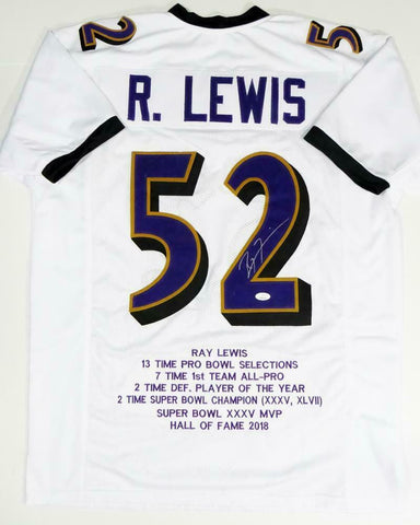 Ray Lewis Autographed White Pro Style STAT Jersey - JSA W Auth *2