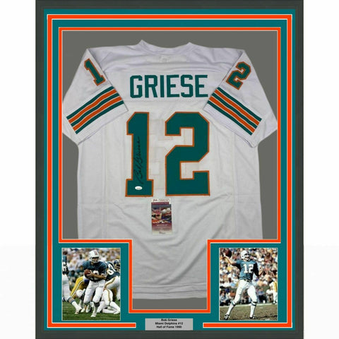 FRAMED Autographed/Signed BOB GRIESE 33x42 Miami White Jersey JSA COA Auto